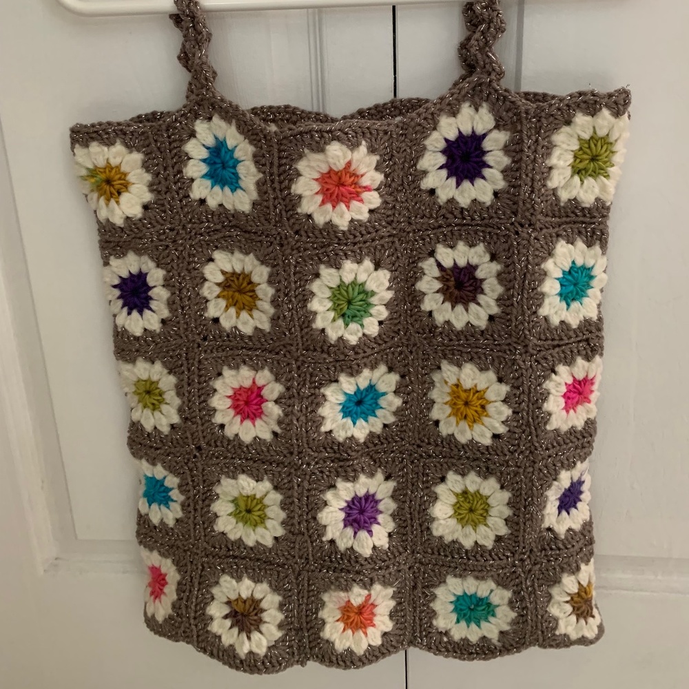 Handmade One of a Kind Crochet Tank Top with Granny Square Flowers